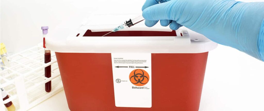 Used And New Sharps Needles Should Go In Sharps Container