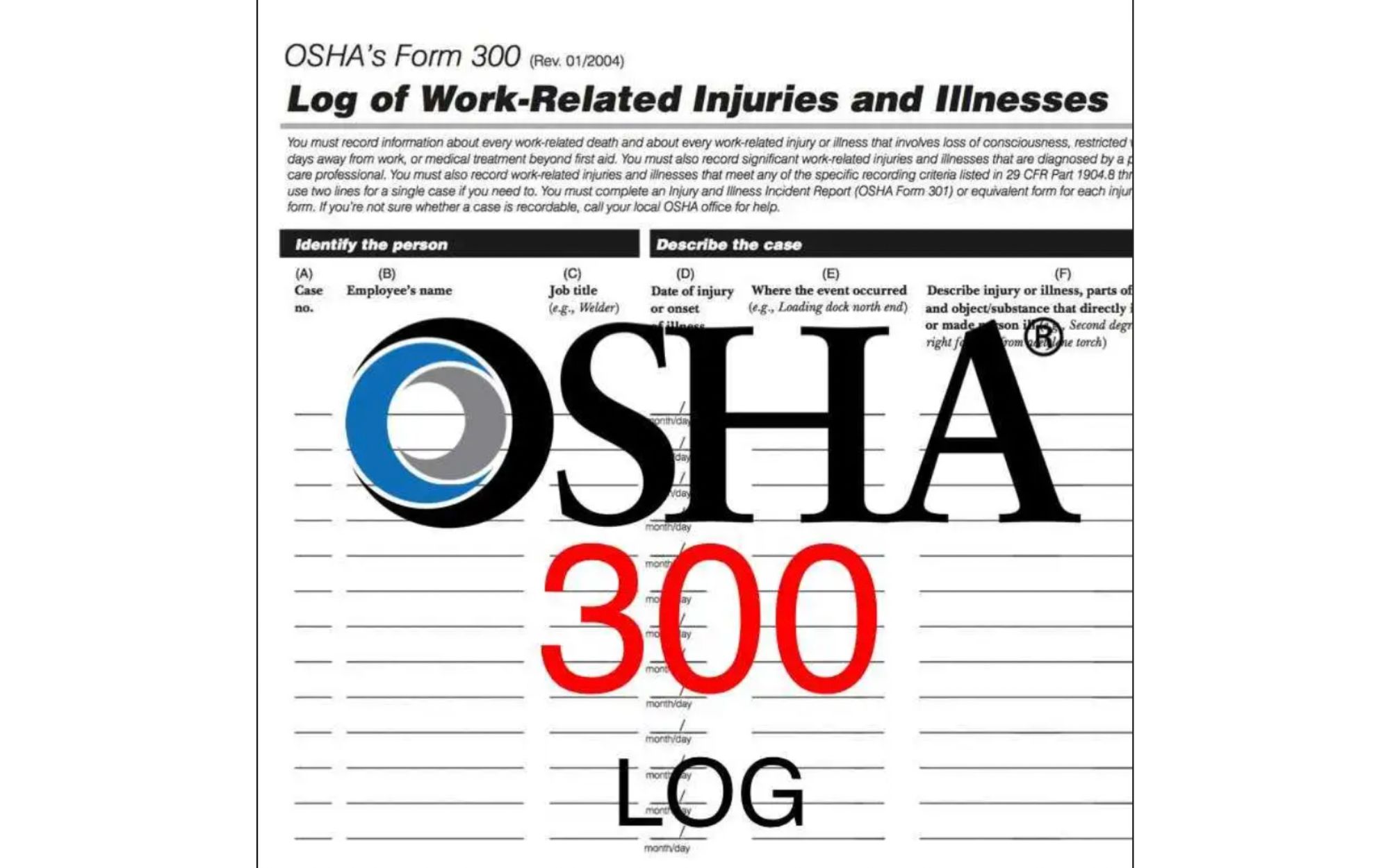 OSHA-300 Log Book For Healthcare Accidental Sharps Needle Sticks